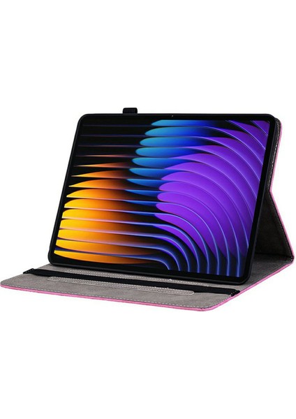 Xiaomi Pad 7 Pro / Pad 7 Kılıf Kart Tutucu Çizilmez Deri Kapak Gül Çiçek Baskı-Gül (Yurt Dışından)