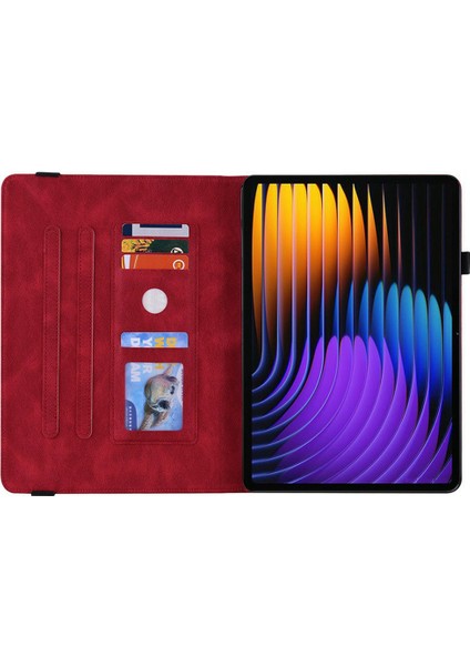 Xiaomi Pad 7 Pro / Pad 7 Için Kılıf Kart Tutucu Çizilmez Deri Kapak Gül Çiçek Baskı-Mor (Yurt Dışından)
