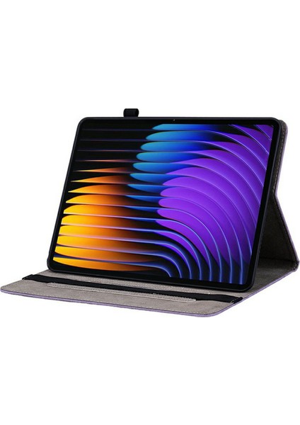 Xiaomi Pad 7 Pro / Pad 7 Için Kılıf Kart Tutucu Çizilmez Deri Kapak Gül Çiçek Baskı-Mor (Yurt Dışından)