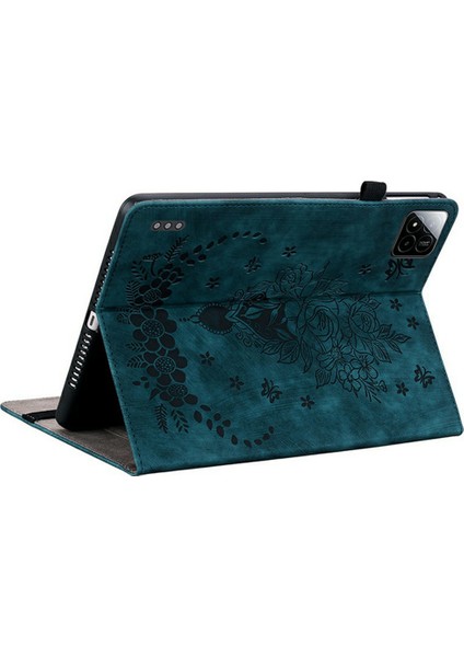 Xiaomi Pad 7 Pro / Pad 7 Için Kılıf Kart Tutucu Çizilmez Deri Kapak Gül Çiçek Baskı-Mavi (Yurt Dışından)