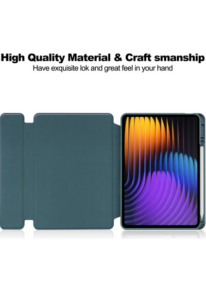 Xiaomi Pad 7 Kılıfı 360&#176; Döner Pu Deri+Akrilik Tablet Kılıfı (Klavyesiz)-Siyahımsı Yeşil (Yurt Dışından)
