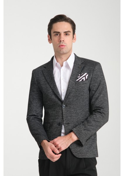 Aimame Erkek Açık Lacivert Mono Yaka Örme Esnek Likralı Kumaş Blazer Ceket