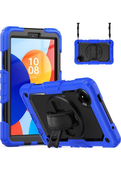 Xiaomi Redmi Pad Se 4g 8.7 Inç Kılıf El Kayışı Pc + Silikon Tablet Kapak Pet Ekran Koruyucu Ile-Koyu Mavi (Yurt Dışından)