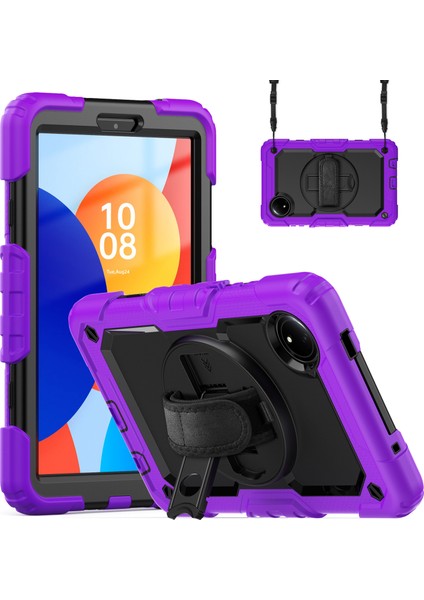 Xiaomi Redmi Pad Se 4g 8.7 Inç Kılıf El Kayışı Pc + Silikon Tablet Kapağı Pet Ekran Koruyucu Ile-Mor (Yurt Dışından)