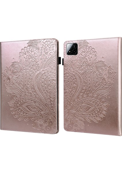 Xiaomi Pad 7 Pro / Pad 7 Kılıf Tavuskuşu Çiçek Desenli Kart Tutucu Deri Tablet Kapak-Altın (Yurt Dışından)