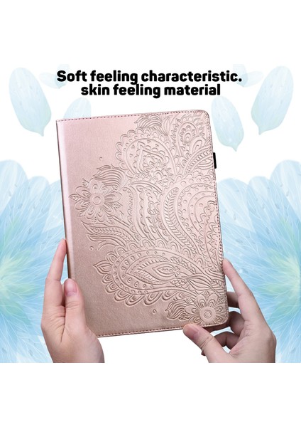 Xiaomi Pad 7 Pro / Pad 7 Kılıf Tavuskuşu Çiçek Desenli Kart Tutucu Deri Tablet Kapak-Altın (Yurt Dışından)