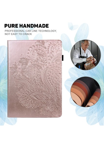 Xiaomi Pad 7 Pro / Pad 7 Kılıf Tavuskuşu Çiçek Desenli Kart Tutucu Deri Tablet Kapak-Altın (Yurt Dışından)