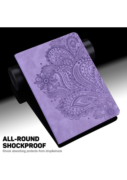 Xiaomi Pad 7 Pro / Pad 7 Kılıf Tavuskuşu Çiçek Desenli Kart Sahibinin Deri Tablet Kapağı-Mor (Yurt Dışından)