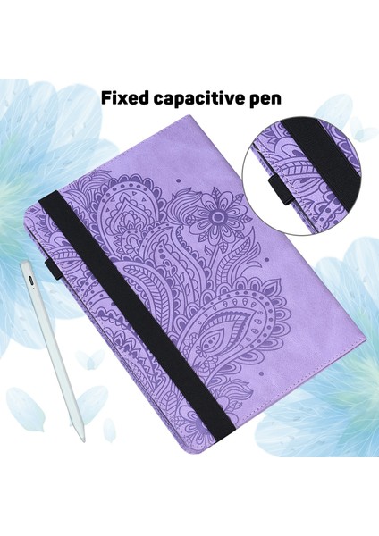Xiaomi Pad 7 Pro / Pad 7 Kılıf Tavuskuşu Çiçek Desenli Kart Sahibinin Deri Tablet Kapağı-Mor (Yurt Dışından)