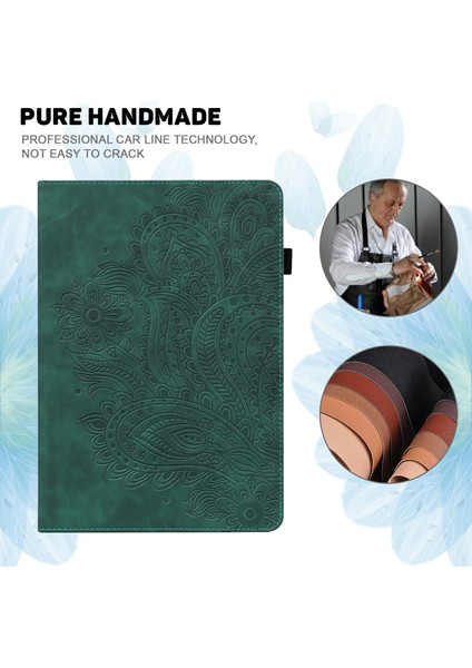 Xiaomi Pad 7 Pro / Pad 7 Kılıf Tavuskuşu Çiçek Desenli Kart Sahibinin Deri Tablet Kapağı-Yeşil (Yurt Dışından)