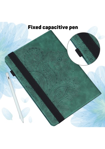 Xiaomi Pad 7 Pro / Pad 7 Kılıf Tavuskuşu Çiçek Desenli Kart Sahibinin Deri Tablet Kapağı-Yeşil (Yurt Dışından)