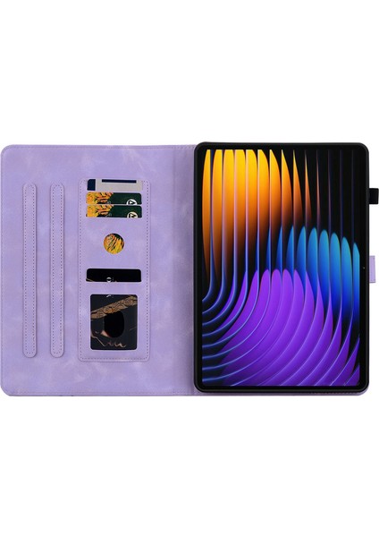 Xiaomi Pad 7 Pro / Pad 7 Kılıf Zambak Çiçeği Künye Kart Yuvaları Deri Tablet Kapağı-Mor Için (Yurt Dışından)