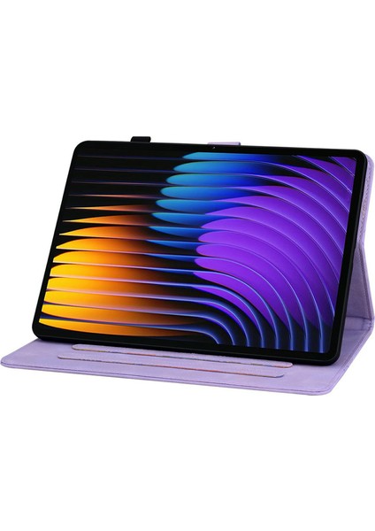 Xiaomi Pad 7 Pro / Pad 7 Kılıf Zambak Çiçeği Künye Kart Yuvaları Deri Tablet Kapağı-Mor Için (Yurt Dışından)