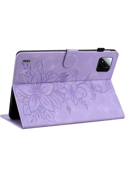 Xiaomi Pad 7 Pro / Pad 7 Kılıf Zambak Çiçeği Künye Kart Yuvaları Deri Tablet Kapağı-Mor Için (Yurt Dışından)
