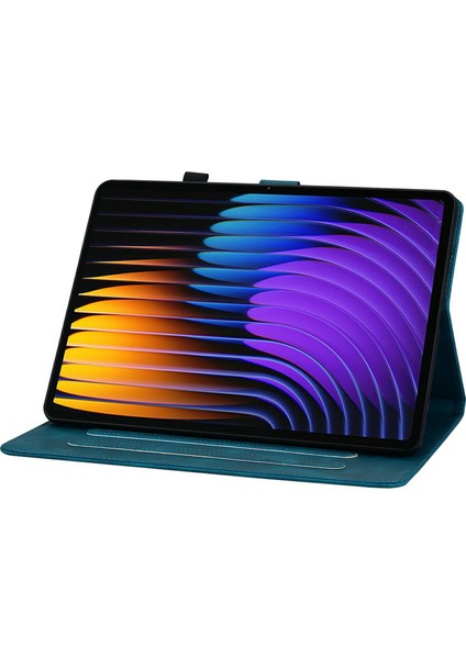 Xiaomi Pad 7 Pro / Pad 7 Kılıf Zambak Çiçeği Künye Kart Yuvaları Deri Tablet Kapak-Mavi Için (Yurt Dışından)
