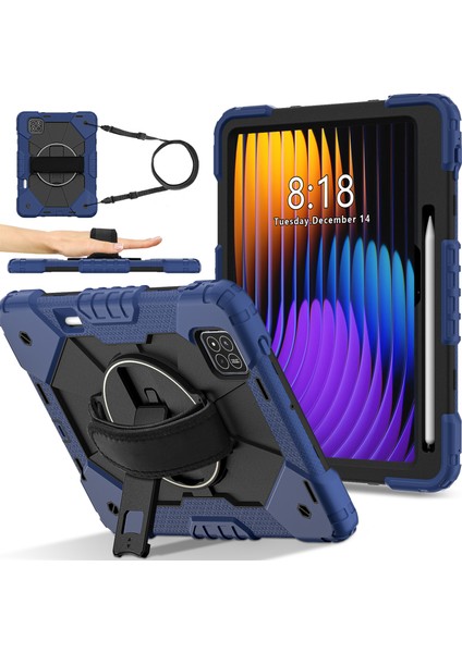 Xiaomi Pad 7 Pro / Pad 7 Kılıf Silikon + Pc Tablet Kılıfı, Kullanışlı Askı-Lacivert / Siyah (Yurt Dışından)