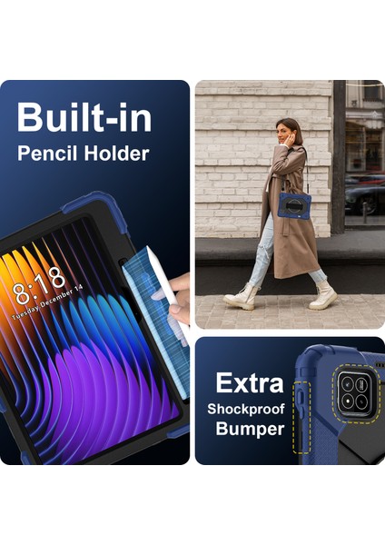 Xiaomi Pad 7 Pro / Pad 7 Kılıf Silikon + Pc Tablet Kılıfı, Kullanışlı Askı-Lacivert / Siyah (Yurt Dışından)