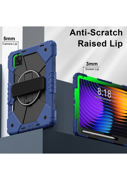 Xiaomi Pad 7 Pro / Pad 7 Kılıf Silikon + Pc Tablet Kılıfı, Kullanışlı Askı-Lacivert / Siyah (Yurt Dışından)
