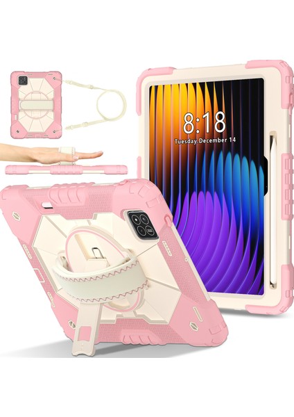 Xiaomi Pad 7 Pro / Pad 7 Kılıf Silikon+Pc Tablet Kılıfı, Kullanışlı Askı-Gül Altın (Yurt Dışından)