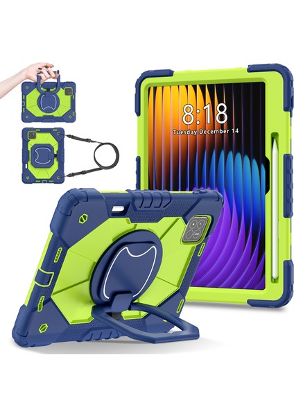 Xiaomi Pad 7 Pro / Pad 7 Kılıf Silikon+Pc Tablet Kılıfı-Lacivert / Sarıyeşil (Yurt Dışından)