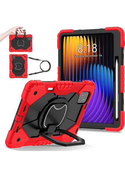 Xiaomi Pad 7 Pro / Pad 7 Kılıf Silikon+Pc Tablet Kılıfı-Kırmızı / Siyah (Yurt Dışından)