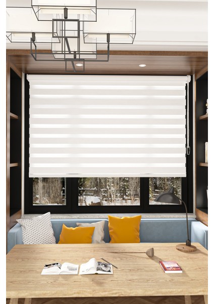 Modern Beyaz Pliseli Etek Dilimsiz Zebra Stor Perde modelleri