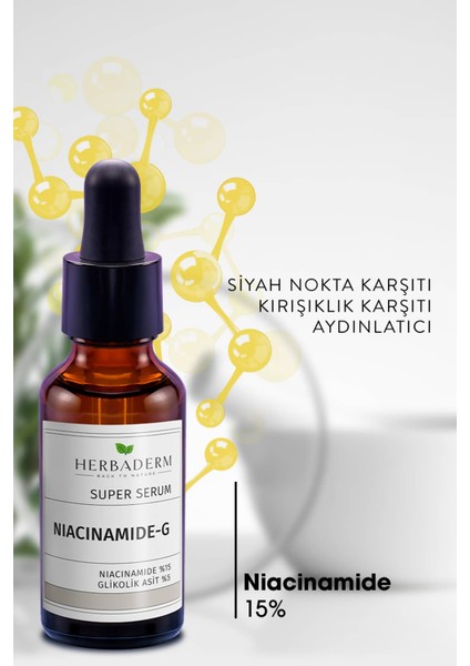 Süper Serum (Niacinamide %15 + Glikolik Asit %5) Leke, ve 30 Ml