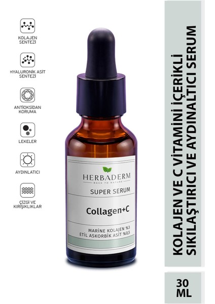 Süper Serum (Collagen+ C Marine Kolajen %3+ 3-O-Etil Askorbik Asit % 0,5) Sıkılaştırıcı ve Aydınlatıcı 30 Ml