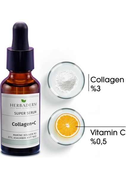 Süper Serum (Collagen+ C Marine Kolajen %3+ 3-O-Etil Askorbik Asit % 0,5) Sıkılaştırıcı ve Aydınlatıcı 30 Ml