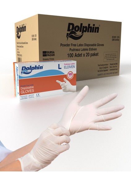 Beyaz Lateks Eldiven Pudrasız (L) 20 Pk x 100 'lü (Koli)