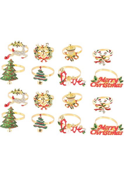 Noel Peçete Halkaları - Tatil Noel Masa Dekorasyonu Için 16 Peçete Tutucu Halkası Seti Elk Peçete Tokası (Yurt Dışından)