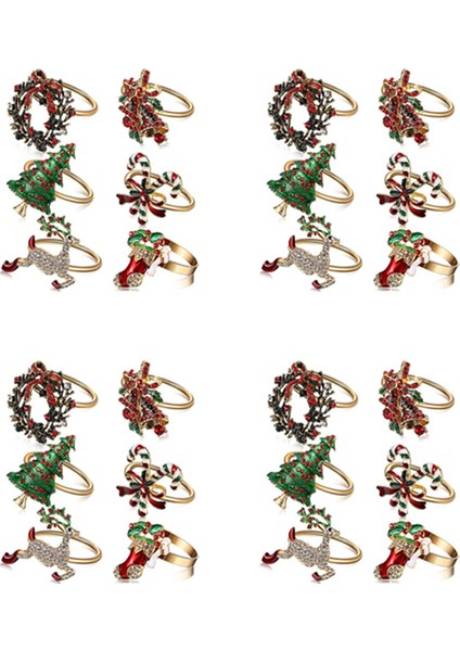24 Adet Noel Peçete Halkaları Noel Peçete Tutucu Yüzükler Tatil Parti Yemeği Masa Dekorasyon Için Çelenk (Yurt Dışından)