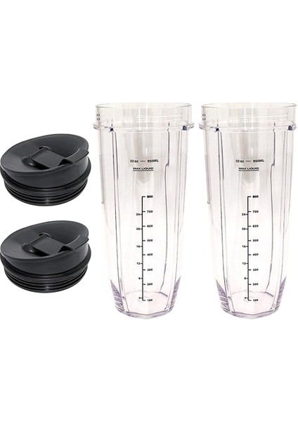 2x 32 Onsluk Mühürlü Kapaklı Bardak Ninja Nutri Ninja Auto-Iq 1000W ve Çift Blender Için Yedek Parçalar ve Aksesuarlar (Yurt Dışından)