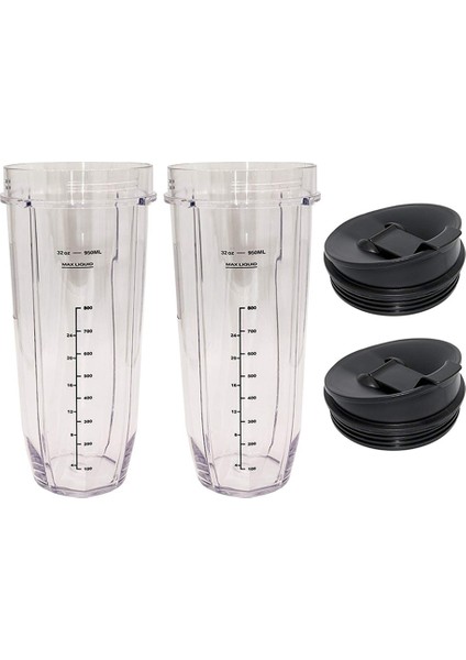 2x 32 Onsluk Mühürlü Kapaklı Bardak Ninja Nutri Ninja Auto-Iq 1000W ve Çift Blender Için Yedek Parçalar ve Aksesuarlar (Yurt Dışından)