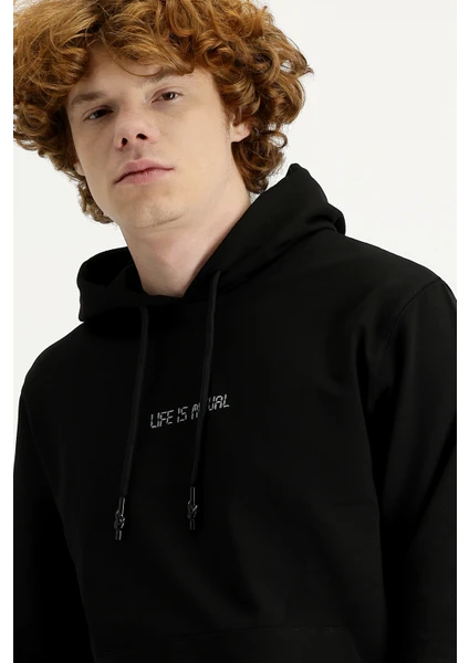 Kapüşonlu Nakışlı Pamuklu Sweatshirt