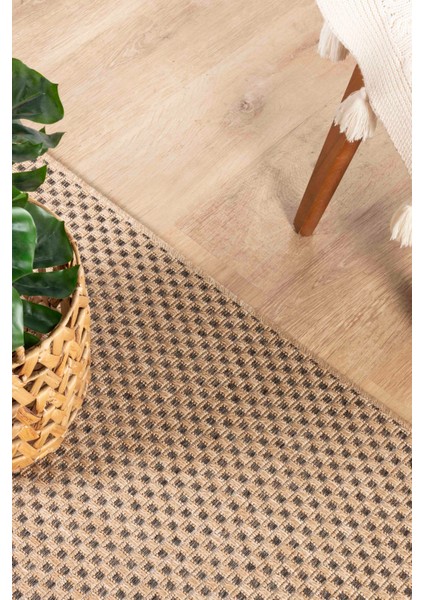 Sisaluna 4442 Bej Jüt Tabanlı Modern Dokuma Kilim Sisal Hasır Halı