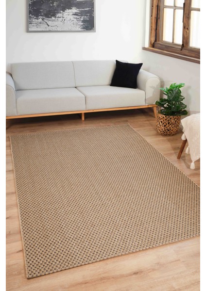 Sisaluna 4442 Bej Jüt Tabanlı Modern Dokuma Kilim Sisal Hasır Halı