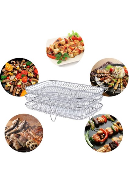 3 Katmanlı Hava Fritöz Izgara Rafı Paslanmaz Çelik Airfryer Aracı Pişirme Tepsisi Kavurma Pişirme Rafı Ev Mutfak Fırın Için (Yurt Dışından) indirimleri