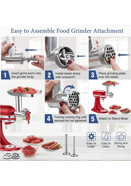 Kitchenaid Stand Mikserleri Için Metal Gıda Öğütücü Aparatı, Et Kıyma Aparatı Mutfak Aletleri (Yurt Dışından) modelleri