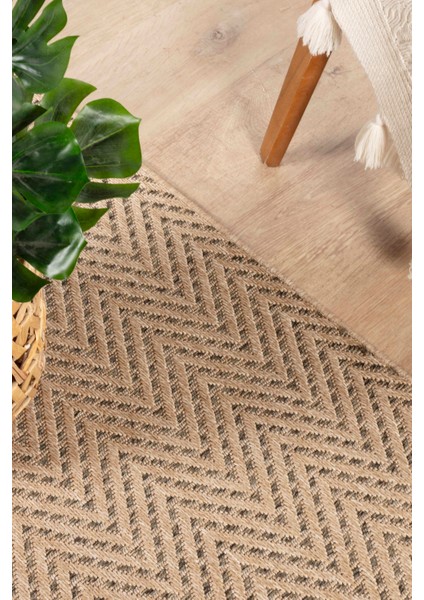 Sisaluna 4441 Bej Jüt Tabanlı Modern Dokuma Kilim Sisal Hasır Halı