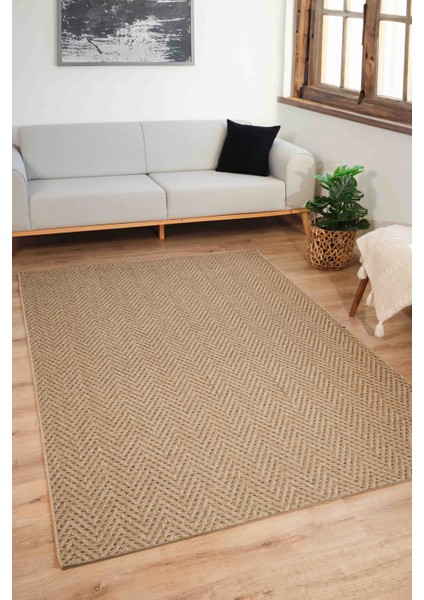 Sisaluna 4441 Bej Jüt Tabanlı Modern Dokuma Kilim Sisal Hasır Halı