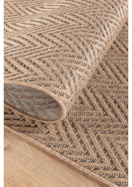 Sisaluna 4441 Bej Jüt Tabanlı Modern Dokuma Kilim Sisal Hasır Halı