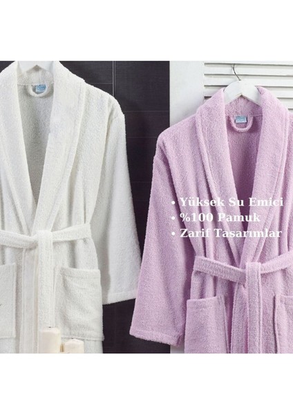Krem Leylak Bornoz 4lü Set