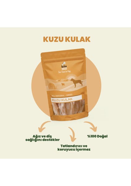Kurutulmuş Kuzu Kulak Çiğnemelik Köpek Ödül Maması %100 Doğal, Glutensiz, Organik 100 gr (DOG TREAT)