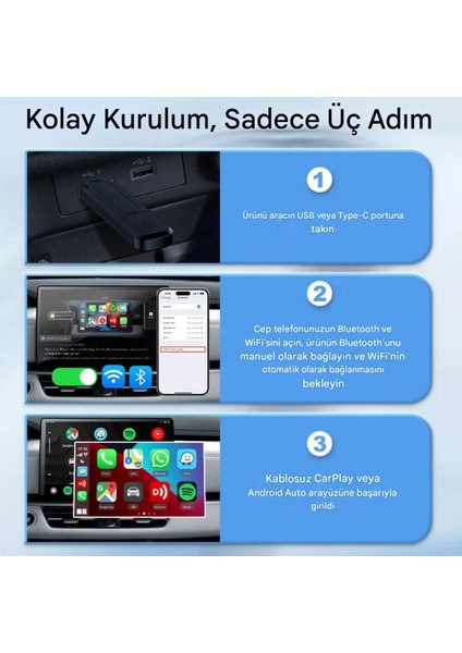 Mini 5 Pro Kablosuz Araç Adaptörü 2in1 Carplay & Android Auto Hızlı Bluetooth Wifi 2025 Yeni Model indirimleri