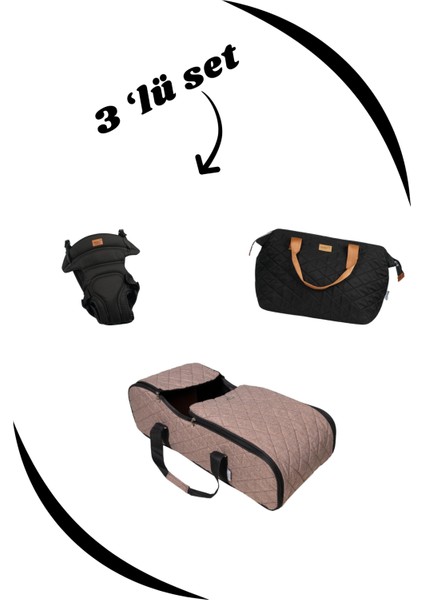 Portbebe Ana Kucağı + Bebek Taşıma Kanguru + Bebek Bakım Çantası Gri 3 Lü Set