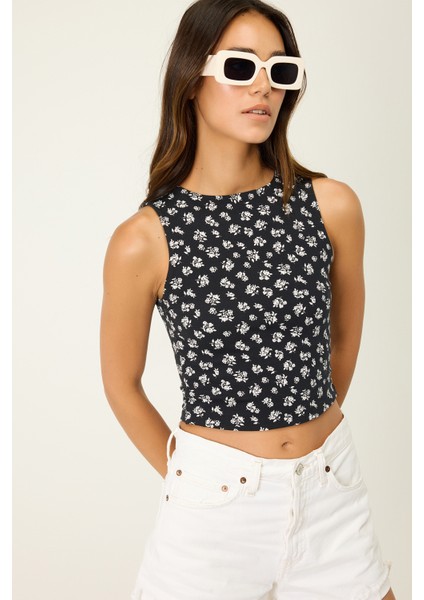 Pamuklu Çiçek Desen Crop Atlet