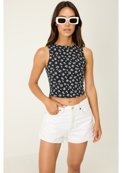 Pamuklu Çiçek Desen Crop Atlet