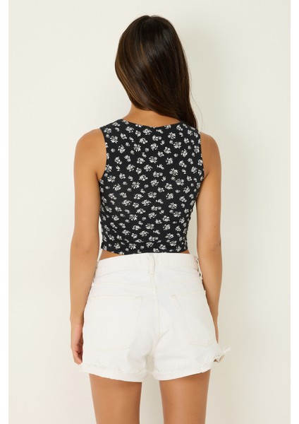 Pamuklu Çiçek Desen Crop Atlet