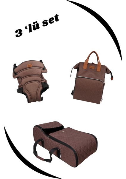Portbebe Ana Kucağı + Bebek Taşıma Kanguru + Bebek Bakım Çantası Gri 3 Lü Set